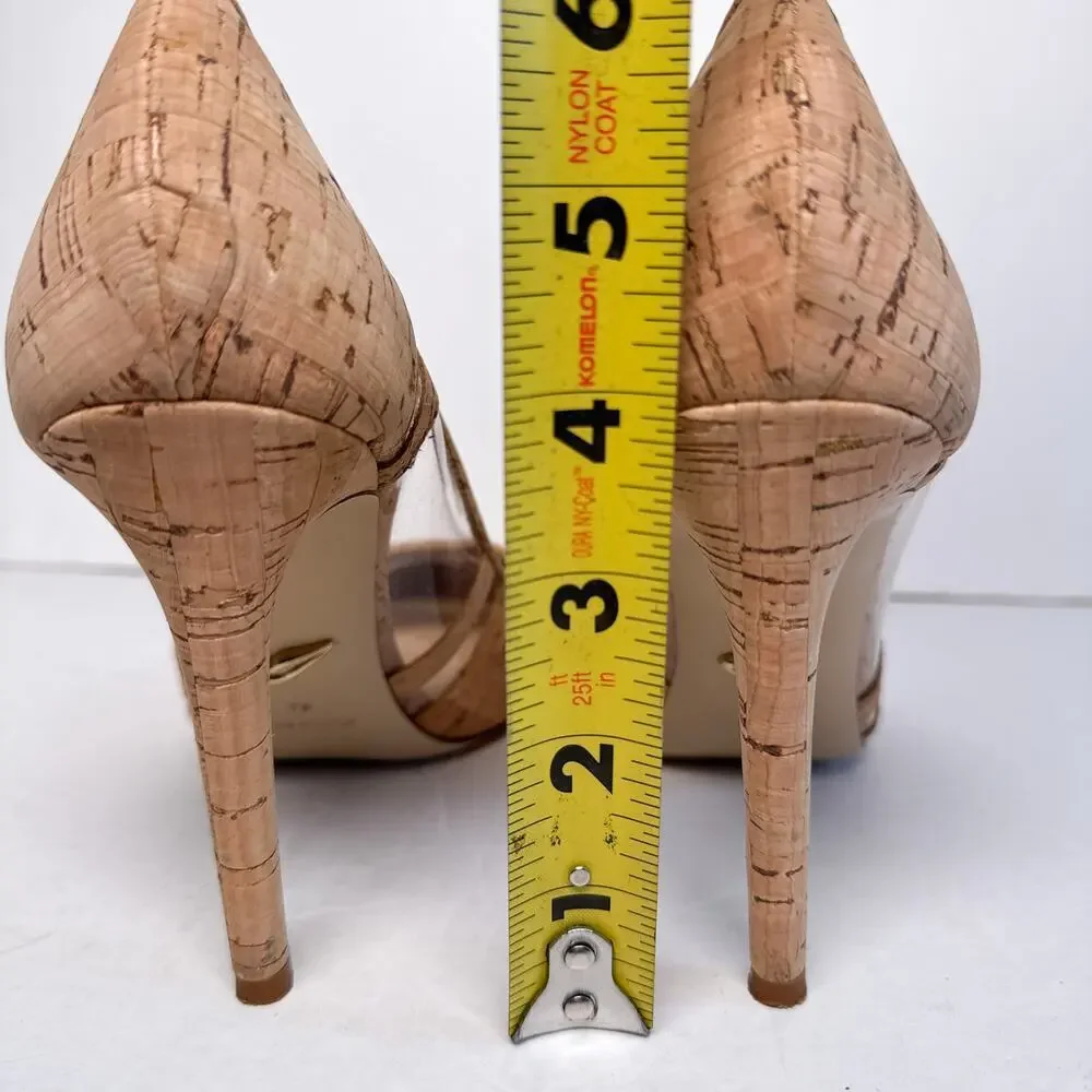 DVF Becca Too Cork Pointed Toe Pumps Clear Panel Heels 7